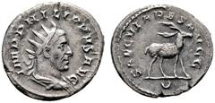 Ancient Coins RÖMISCHE KAISERZEIT Philippus I. Arabs (244-249) AR-Antoninianus (3,56g), Roma, 248 n. Chr. Büste mit Strahlenkrone, Drapierung und Kürass / Hirsch, im Abschnitt U. RIC 19, RSC 182. Alte