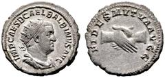 RÖMISCHE KAISERZEIT Balbinus (238). (D) AR-Antoninianus (3,10g), Roma, Januar/Februar-Mai 238 n. Chr. Av.: IMP CAES D CAEL BALBINVS AVG, Büste mit Strahlenkrone, Drapierung und Kürass n.r. Rv.: FIDES 