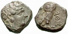 Griechenland ATTIKA - Athen Athen Tetradrachme (16,61 g), 3. Jhdt. Östliche Imitation. Av.: behelmter Athenakopf rechts. Rv.: Eule steht rechts. vgl.SNG.Cop:108, Hornsilber f.s.sch. Estimate: EUR 30