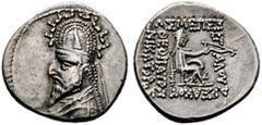 GRIECHISCHE MÜNZEN PARTHIA. Königreich der Arsakiden. Gotarzes I. (95-87). Drachme (4,17g), Rhagae. Büste des Königs mit Tiara, Diadem und Drapierung, auf der Tiara Horn / Arsakes mit Bogen auf Thron.