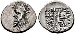 GRIECHISCHE MÜNZEN PARTHIA. Königreich der Arsakiden. Gotarzes I. (95-87). Drachme (3,92g), Rhagae. Büste des Königs mit Tiara, Diadem und Drapierung, auf der Tiara Horn / Arsakes mit Bogen auf Thron.