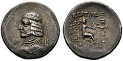 GRIECHISCHE MÜNZEN PARTHIA. Königreich der Arsakiden. Orodes I. (90-77). Drachme (3,69g), Rhagae. Büste des Königs mit Diadem und Drapierung / Arsakes mit Bogen auf Thron. Sellwood 30.16, Shore 133-13