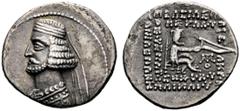 GRIECHISCHE MÜNZEN PARTHIA. Königreich der Arsakiden. Mithradates III. (57-54). Drachme (3,56g), Mithradakert. Büste des Königs mit Diadem und Drapierung / Arsakes mit Bogen auf Thron, im r. Feld Mono