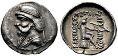 GRIECHISCHE MÜNZEN PARTHIA. Königreich der Arsakiden. Mithradates I. (171-138). Drachme (3,93g), Hekatompylos. Av.: Büste des Königs mit Tainia n.l. Rv.: Arsakes mit Bogen auf Omphalos n.r. Sellwood 1