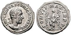 RÖMISCHE KAISERZEIT Macrinus (217-218). Denarius (3,51g), Roma, 2. Emission, September 217 n. Chr. Av.: IMP C M OPEL SEV MACRINVS AVG, Büste mit Lorbeerkranz und Kürass n.r. Rv.: PONTIF MAX TR P P P, 