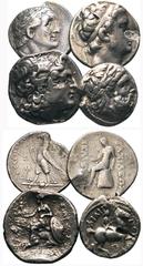 ANTIKE LOTS Lot Griechen (8). Kleines Lot aus 8 griechischen Silbermünzen, darunter 1 Tetradrachme aus Athen (Neuer Stil), 1 Cistophoros aus Pergamon, 1 Tetradrachme des Lysimachos (subaerat), 1 Tetra