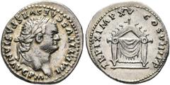 Ancient Coins: Roman RÖMISCHE KAISERZEIT - Titus (79-81) als Augustus. Denarius (3,30 g), Roma, Januar-Juni 80 n. Chr. Av.: IMP TITVS CAES VESPASIAN AVG P M, Kopf mit Lorbeerkranz n.r. Rv.: TR P IX IM