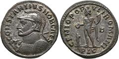Ancient Coins: Roman RÖMISCHE KAISERZEIT - Constantius I. Chlorus (305-306) Follis (7,75 g), Lugdunum (Lyon), 2. Offizin, 301-303 n. Chr. Av.: CONSTANTIVS NOB CAES, Büste mit Helm und Kürass sowie Sze