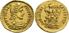 Ancient Coins: Roman RÖMISCHE KAISERZEIT - Theodosius I. (379-395) Solidus (4,40 g), Constantinopolis, 3. Offizin, 379-383 n. Chr. Av.: D N THEODO-SIVS P F AVG, Büste mit Rosettendiadem, Drapierung un