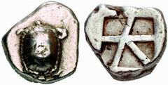 Griechische Münezne Thrakien - Karien AIGINA AIGINA Stater (12,24 g), nach 404 v.Chr. Av.: Schildkröte. Rv.: Quadratum incusum. SNG Cop:516f: kl. Kontermarke, Kratzer f.s.sch. Estimate: EUR 200