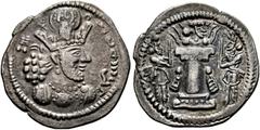 SASANIDEN PARTHIA. Königreich der Arsakiden. (D) Shapur II. (309-379). Drachme (4,28 g). Büste des Königs mit Krone / Feueraltar zwischen zwei Wächterfiguren. Göbl Typ Ia/6a (vgl. Tf. 6, 105). Leichte