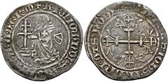 MITTELALTER (D) KREUZFAHRER. Griechenland - Athen. Rhodos - Johanniterorden. Raymond Berenger 1365-1374 Gigliato (3,57 g). Av.: F RAIMVNDVS BERENGAR II DEA GR M+ kniender Großmeister vor Jerusalem Kre