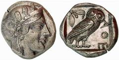 Griechen ATTIKA - Athen Athen Tetradrachme (16,92 g), c.449-404 BC. Av.: Kopf der Athena. Rv.: Eule, links oben Olivenzweig und Halbmond. Avers etwas rauh mit minimalen Korrosionsspuren. SNG.Cop:31ff.