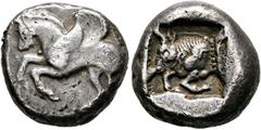 GRIECHISCHE MÜNZEN LYCIA. Lykische Dynasten. Unbekannter Dynast. (D) Stater (9,52 g), unbestimmter Dynast (Esbehi?), unbekannte Münzstätte, ca. 480 v. Chr. Av.: Pegasos n.l. Rv.: Stierprotome nach l.,