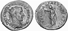Römisches Kaiserreich: Philippus Arabs bis Philippus II. Philippus I. Arabs-244-249 Antoninian (4,52 g), Antiochia 244 AD. Av.: IMP C M IVL PHILIPPVS PF AVG PM, Portrait n.r. Rv.: PAX FVNDATA CVM PERS