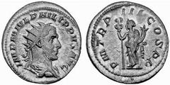 Römisches Kaiserreich: Philippus Arabs bis Philippus II. Philippus I. Arabs-244-249 Antoninian (5,54 g), Rom 246 AD. Av.: IMP M IVL PHILIPPVS AVG, Portrait n.r. Rv.: PM TRP III COS PP, Felicitas mit C