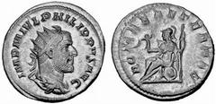 Römisches Kaiserreich: Philippus Arabs bis Philippus II. Philippus I. Arabs-244-249 Antoninian (4,40 g), Rom 244-247 AD. Av.: IMP M IVL PHILIPPVS AVG, Portrait n.r. Rv.: ROMAE AETERNAE, Roma mit Victo