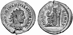 Römisches Kaiserreich: Philippus Arabs bis Philippus II. Philippus I. Arabs-244-249 Antoninian (3,81 g), Rom 244-247 AD. Av.: IMP M IVL PHILIPPVS AVG, Portrait n.r. Rv.: ROMAE AETERNAE, Roma mit Victo