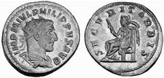 Römisches Kaiserreich: Philippus Arabs bis Philippus II. Philippus I. Arabs-244-249 Antoninian (4,73 g), Rom 244-247 AD. Av.: IMP M IVL PHILIPPVS AVG, Portrait n.r. Rv.: SECVRIT ORBIS, Securitas mit S