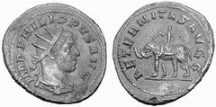 Römisches Kaiserreich: Philippus Arabs bis Philippus II. Philippus I. Arabs-244-249 Antoninian (3,84 g), Rom 247-249 AD. Av.: IMP PHILIPPVS AVG, Portrait n.r. Rv.: AETERNITAS AVGG, Elephant mit Reiter
