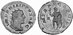 Römisches Kaiserreich: Philippus Arabs bis Philippus II. Philippus I. Arabs-244-249 Antoninian (3,70 g), Rom 248 AD. Av.: IMP PHILIPPVS AVG, Portrait n.r. Rv.: PM TRP V COS III PP / A (im l. Feld), Ma