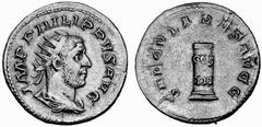 Römisches Kaiserreich: Philippus Arabs bis Philippus II. Philippus I. Arabs-244-249 Antoninian (3,71 g), Rom 248 AD. Av.: IMP PHILIPPVS AVG, Portrait n.r. Rv.: SAECVLARES AVGG, Cippus mit COS / III. R