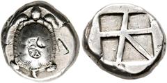 GRIECHISCHE MÜNZEN AIGINA. Aigina. (D) Stater (12,32 g), ca. 445/444-430 v. Chr. Av.: Landschildkröte Rv.: Quadratum Incusum mit fünf vertieften Segmenten. Meadows, Gruppe IIIb, SNG Cop 516-517, HGC 6