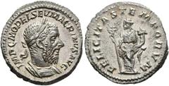 RÖMISCHE KAISERZEIT Macrinus (217-218 n. Chr.). (D) Denarius (3,48 g), Roma, 2. Emission, September 217-Februar 218 n. Chr. Av.: IMP C M OPEL SEV MACRINVS AVG, Büste mit Lorbeerkranz und Kürass n.r. R