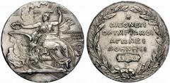 HISTORISCHE MEDAILLEN EUROPA - ÜBERSEE GRIECHENLAND Athen. AE-Medaille (versilbert) 1906, von Pittner. Auf 10 Jahre Olympische Spiele. Athen sitzt auf Adler vor dem Parthenen. Rv.: 5 Zeilen Schrift. D
