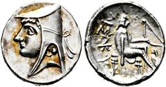 GRIECHISCHE MÜNZEN PARTHIA. Königreich der Arsakiden. Arsakes II. (211-191 v. Chr.) Drachme (4,09 g), Rhagai-Arsakeia(?). Av.: Kopf des Königs mit Baschlik n.l. Rv.: Arsakes mit Bogen auf Thron n.r., 