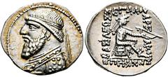 GRIECHISCHE MÜNZEN PARTHIA. Königreich der Arsakiden. Mithradates II. (123-88 v. Chr.) Drachme (4,67 g), Ekbatana. Av.: Büste des Königs mit Diadem und Drapierung n.l. Rv.: Arsakes mit Bogen auf Ompha