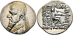 GRIECHISCHE MÜNZEN PARTHIA. Königreich der Arsakiden. Mithradates II. (123-88 v. Chr.) Drachme (4,19 g), Ekbatana. Av.: Büste des Königs mit Tiara (darauf Stern) und Drapierung n.l. Rv.: Arsakes mit B