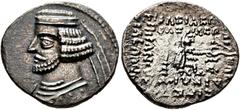 GRIECHISCHE MÜNZEN PARTHIA. Königreich der Arsakiden. Orodes II. (57-38 v. Chr.). Drachme (2,59 g). Büste mit Diadem / Arsakes mit Bogen auf Thron, davor Monogramm. Sellwood 45.9, Shore 222. Etwas rau