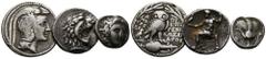 ANTIKE LOTS Varia und Lots. Lot Griechen (3). Kleines Lot aus: 1x Tetradrachme von Athen (Henkelspur und stellenweise etwas bearbeitet - um sch.), 1x Tetradrachme von Philippos III. (Price P200 - "Bab
