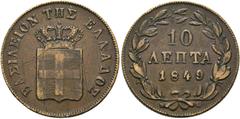 GRIECHENLAND Otto I. 1832-1862. 10 Lepta 1849, Athen Divo 20c; Karamitsos 83; AV Kratzer s.sch. (D).
