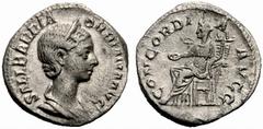 Roman Imperial Coinage Orbiana, AD 225-227 Denarius (3,12g), Roma AD 225-227. Av.: SALL BARBIA - ORBIANA AVG, diademed and draped bust r. Rv.: CONCORDI-A - AVGG, Concordia with patera and double cornu