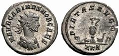 Roman Imperial Coinage Carinus, AD 283-285 AE-Antoninianus (4.35g), Roma, 7th officina AD 282-283. Av.: M AVR CARINVS NOB CAES, radiate, draped and cuirassed bust r. Rv.: PIETAS AVGG / ZKA (in ex.), s
