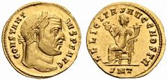 Roman Imperial Coinage Constantius I Chlorus, AD 293-306 Aureus (5.58g), Ticinum (Pavia) AD 305-306. Av.: CONSTANT-IVS PF AVG, laureate head r. Rv.: FELICITAS AVGG NOSTR / SMT (in ex.), Felicitas with