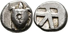 GRIECHISCHE MÜNZEN AIGINA. Aigina. Stater (12,26 g), ca. 480-457 v. Chr. Wasserschildkröte / Quadratum Incusum mit fünf vertieften Segmenten. Meadows Gruppe IIIa, HGC 6, 435. Graffiti und Punze (Schil