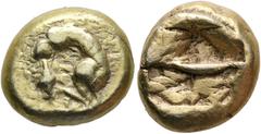 GRIECHISCHE MÜNZEN IONIA - Incerti. IONIA. Stater (13,42 g), Samos (?), leichter samischer Münzfuß, ca. 6. Jhdt. v. Chr. Av.: unklare Darstellung eines Tieres. Rv.: zweigeteiltes Incusum. In der relev