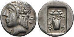 GRIECHISCHE MÜNZEN LYCIA Masikytes (D) Hemidrachme (1,59 g), Ausgabe der Lykischen Liga, Periode IV, nach 18 v. Chr. Kopf des Apollon mit Lorbeerkranz / Lyra, in den unteren Feldern Beizeichen. Troxel