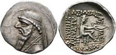 GRIECHISCHE MÜNZEN PARTHIA Königreich der Arsakiden Mithradates II. (123-88) (D) Drachme (4,21 g), Rhagae, 123-88 v. Chr. Büste mit Diadem / Arsakes mit Bogen auf Thron. Sellwood 27.1, Shore 85. vzgl.