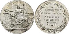 HISTORISCHE MEDAILLEN EUROPA - ÜBERSEE. GRIECHENLAND. Athen AE-Medaille (versilbert) 1906 von Nikephoros Lytras, geprägt von Pittner Wien, Teilnehmermedaille für die 2. Olympischen Spiele in der Neuze