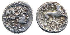 Ancient, Greek coins, Massalia. Gaul (c. 2nd Century BC). 2.99 g. Drachm. Diademed and draped bust of Artemis / Lion prowling right. Ex. Numismatik Lanz. VF