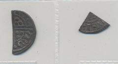 England, Early medieval coins (2 pcs) cut to 1/2 penny and 1/4 penny. It appears one is an English coin and one is Irish. Please inspect! F-VF 1 more image is available at www.philea.se.
