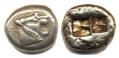 Ancient, Greek coins, Kingdom of Lydia (c. 650–561 BC), Electrum 1/3 stater 4.70 g Head of roaring lion r., globule on nose/Oblong incuse punch. Sear 3398. Well centered specimen! Provenance: Antiköre