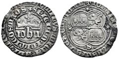 Medieval Coins Kingdom of Castille and Leon. Juan I (1379-1390). 1 real. Sevilla. (Bautista-799.1, como Juan II). Anv.: + DOMINVS : MICHI : ADIVTOR : ... DI / ✿ SPICIAM : INIMICOS MEOS. Rev.: + IOHANE