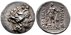 Greek Coins Thrace Islands. Thasos. Tetradracma. 148 BC. (Sng Cop-1039). (S-1759). Anv.: Head of Dionysos to right, wearing ivy wreath. Rev.: HPAKΛEOYΣ ΣΩTHPOΣ, Herakles standing to left, holding club