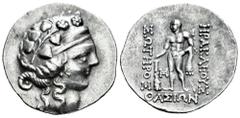 Greek Coins Thrace Islands. Thasos. Tetradrachm. 148-90/80 BC. (Hgc-6, 359). (Le Rider-Thasiennes 51). Anv.: Head of youthful Dionysos to right, wearing tainia and wreath of ivy and fruit. Rev.: HΡAKΛ