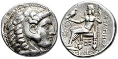 Greek Coins Kingdom of Macedon. Imitations of Philip III Arrhidaios. Tetradrachm. 3rd-2nd centuries BC. Mint in the region of the lower Danube, Moesia, or Thrace. (Lanz-904). (KMW-1476). Anv.: Head of